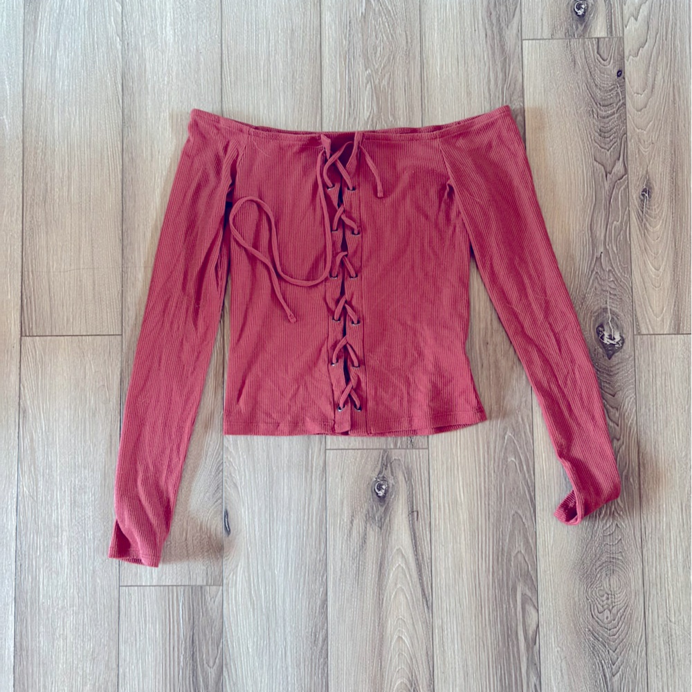 Burnt orange off the shoulder top